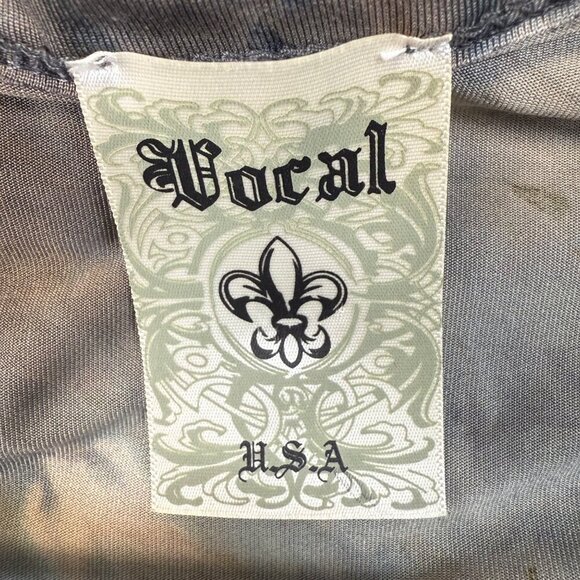 Vocal Cardigan Womens Sz S Brown/Blue Tie-Dye Open Rhinestone Studded Hi-Low LS - Picture 6 of 7